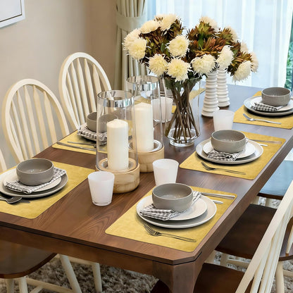 Faux Leather Placemats Set of 4 - Waterproof - Wipe Clean - Heat Resistant - Anti Slip Dining Table Place Mats, Suitable for Indoor & Outdoor Use, 17’’×12’’, Light Yellow