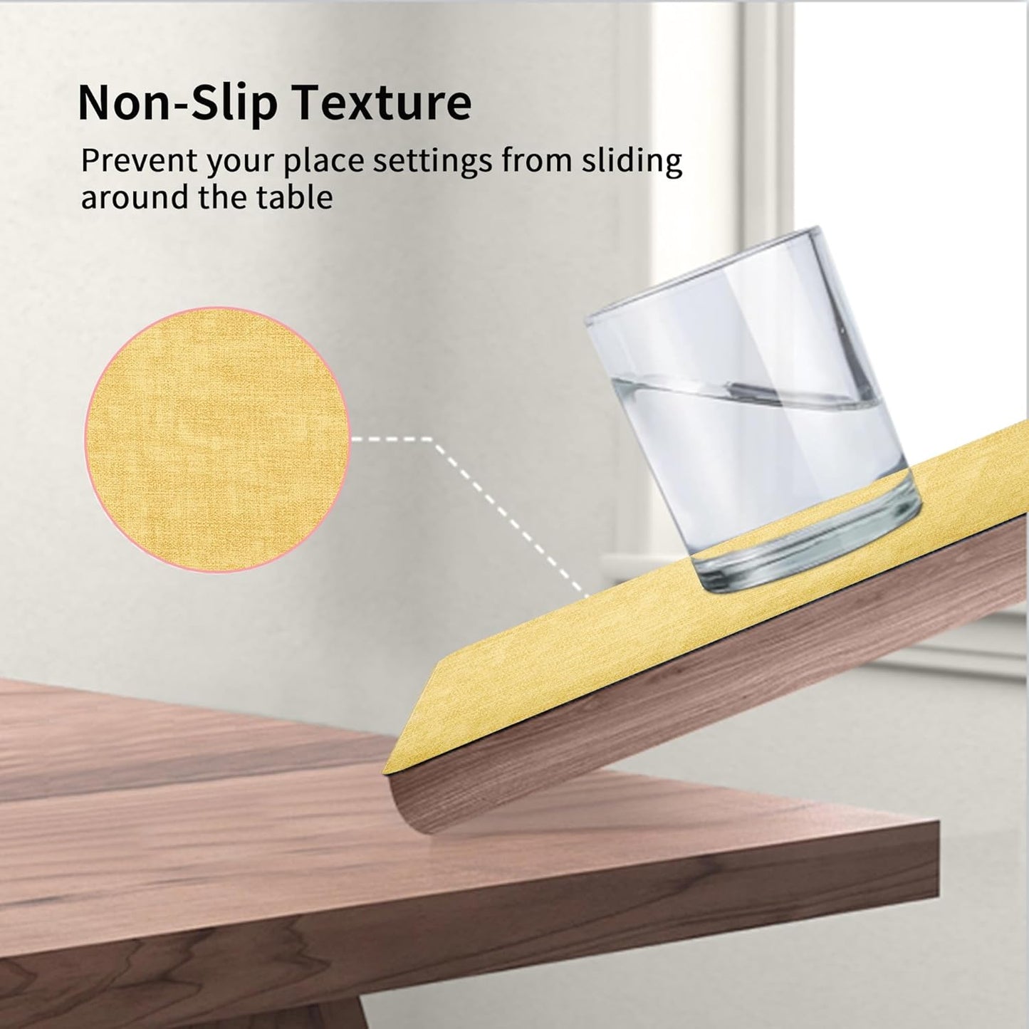 Faux Leather Placemats Set of 4 - Waterproof - Wipe Clean - Heat Resistant - Anti Slip Dining Table Place Mats, Suitable for Indoor & Outdoor Use, 17’’×12’’, Light Yellow