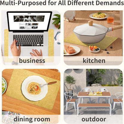 Faux Leather Placemats Set of 4 - Waterproof - Wipe Clean - Heat Resistant - Anti Slip Dining Table Place Mats, Suitable for Indoor & Outdoor Use, 17’’×12’’, Light Yellow