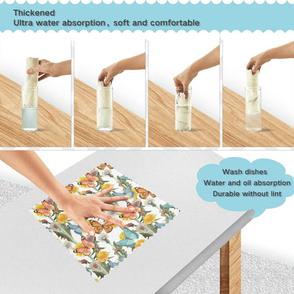Wild Flower Butterfly Kitchen Towel Set of 6 Reusable Cleaning Cloths Bar Hand Towel Dishcloths