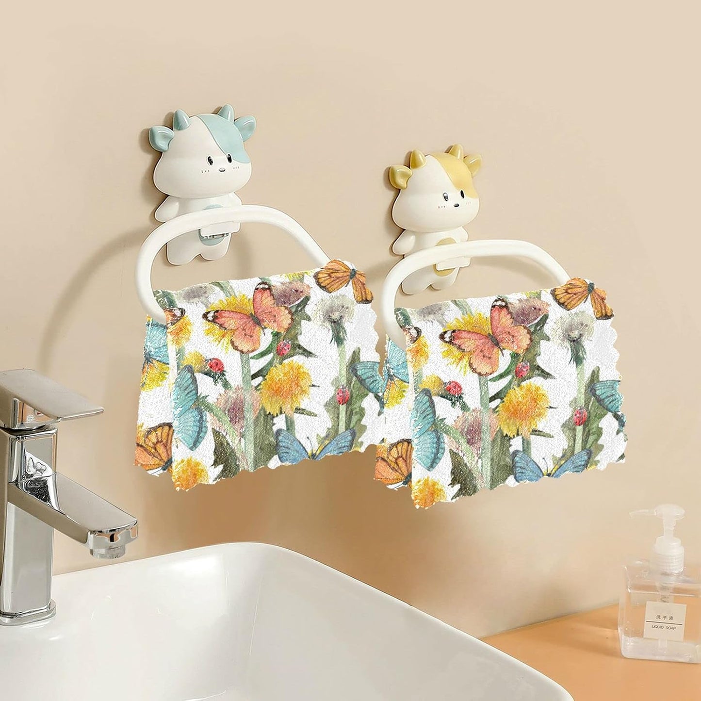 Wild Flower Butterfly Kitchen Towel Set of 6 Reusable Cleaning Cloths Bar Hand Towel Dishcloths