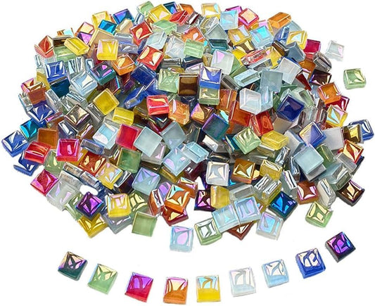 550Pcs Bulk Mosaic Tiles for Crafts, 1.1LB Mixed Colors Iridescent Crystal Stained Glass Pieces for DIY Mosaic Art Projects, Home Decor, Vase Filler & Craft Supplies
