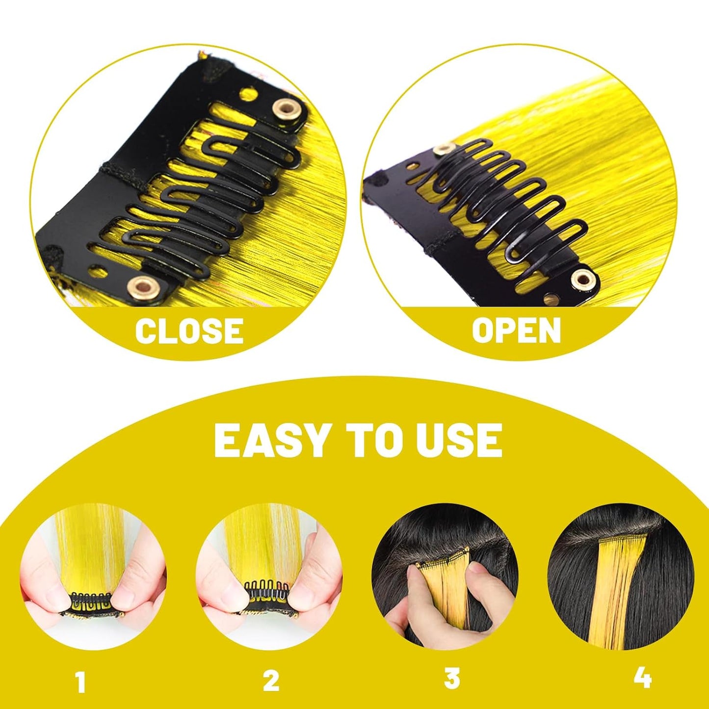 Yellow Hair Extensions Clip in Synthetic Hairpiece Highlights 10 PCS | 22 Inch Colored Hair Pieces Long Straight for Women Girls Cosplay Party Birthday Gifts
