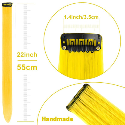 Yellow Hair Extensions Clip in Synthetic Hairpiece Highlights 10 PCS | 22 Inch Colored Hair Pieces Long Straight for Women Girls Cosplay Party Birthday Gifts