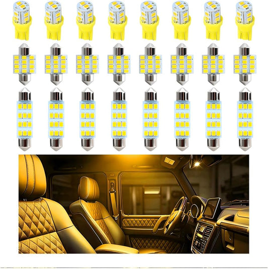 24PCS LED Interior Car Lights, T10 31mm 41mm Dome Bulb Kit, Yellow | 194 168 2825 DE3175 578 sockets, alloy PCB, output for map trunk license tag, plug in, automotive accessories