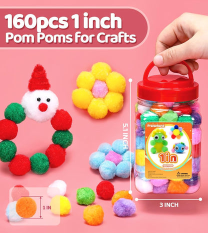 Yellow Pom Poms, 1inch/2.5cm, Pompom Balls for Arts & Crafts, Soft and Fluffy Craft Pompoms, Party & Festival Decorations, 150pcs .