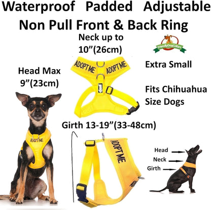 Limited Adopt ME Yellow Color Coded Non-Pull Front and Back D Ring Padded and Waterproof Vest Dog Harness Donate to Your Local Charity (XS)