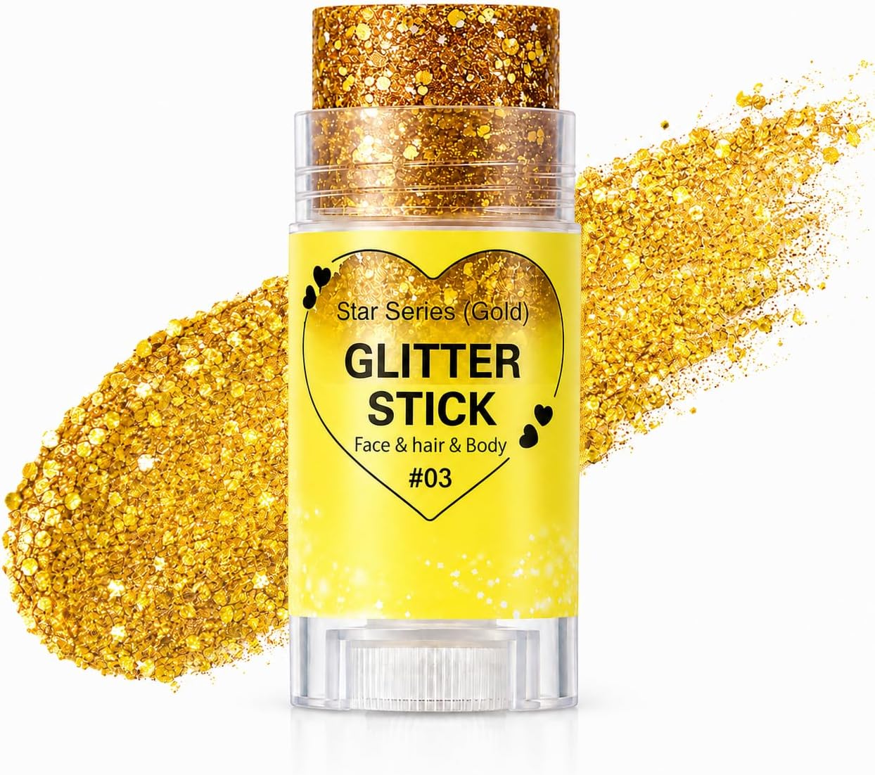 Gold Hair Glitter Stick for Women Teens, Yellow Body Face Glitter Makeup for Singer Concerts Music Festivals Rave Mardi Gras Carnival Accessories,Waterproof Chunky Sequins Shimmer Face Paint