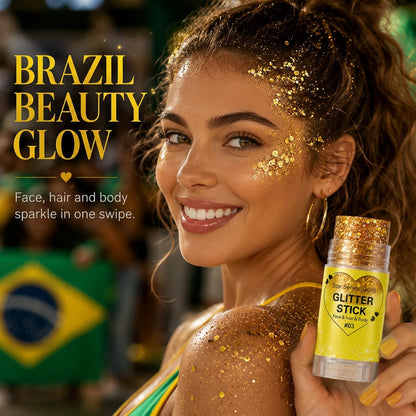 Gold Hair Glitter Stick for Women Teens, Yellow Body Face Glitter Makeup for Singer Concerts Music Festivals Rave Mardi Gras Carnival Accessories,Waterproof Chunky Sequins Shimmer Face Paint