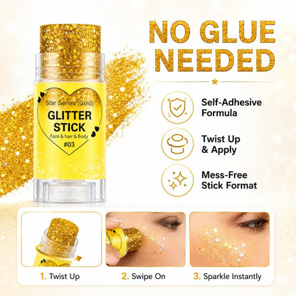 Gold Hair Glitter Stick for Women Teens, Yellow Body Face Glitter Makeup for Singer Concerts Music Festivals Rave Mardi Gras Carnival Accessories,Waterproof Chunky Sequins Shimmer Face Paint