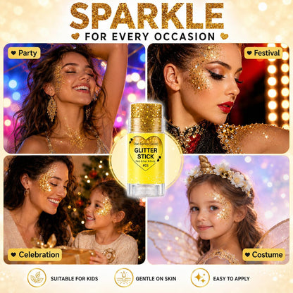 Gold Hair Glitter Stick for Women Teens, Yellow Body Face Glitter Makeup for Singer Concerts Music Festivals Rave Mardi Gras Carnival Accessories,Waterproof Chunky Sequins Shimmer Face Paint