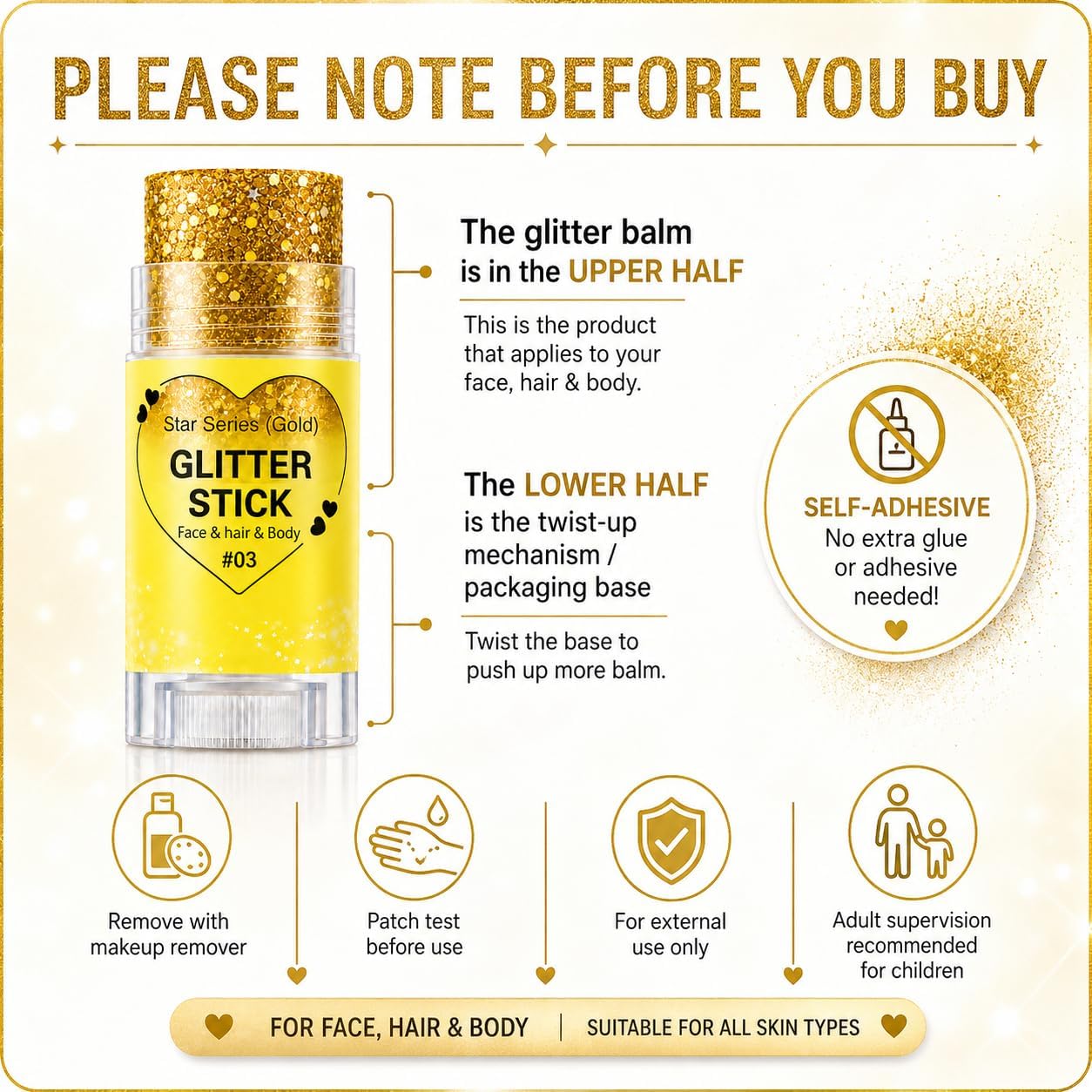 Gold Hair Glitter Stick for Women Teens, Yellow Body Face Glitter Makeup for Singer Concerts Music Festivals Rave Mardi Gras Carnival Accessories,Waterproof Chunky Sequins Shimmer Face Paint