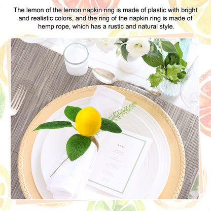 Lemon Napkin Rings Set of 12, Faux Lemon Summer Farmhouse Napkin Ring Holder for Dining Table Decor Banquet Wedding Birthday Thanksgiving Christmas Easter Holiday Table Decorations