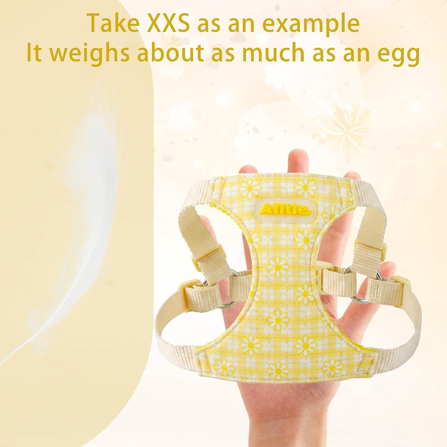 Small Dog Harness and Leash Set No-Pull Adjustable Vest, Yellow XS | Step-in Design, Breathable Soft Daisy Pattern Puppy Harness, Reflective, Leash Included, for Small-Medium Dogs