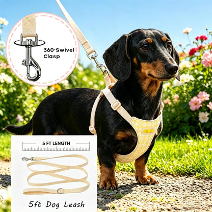Small Dog Harness and Leash Set No-Pull Adjustable Vest, Yellow XS | Step-in Design, Breathable Soft Daisy Pattern Puppy Harness, Reflective, Leash Included, for Small-Medium Dogs