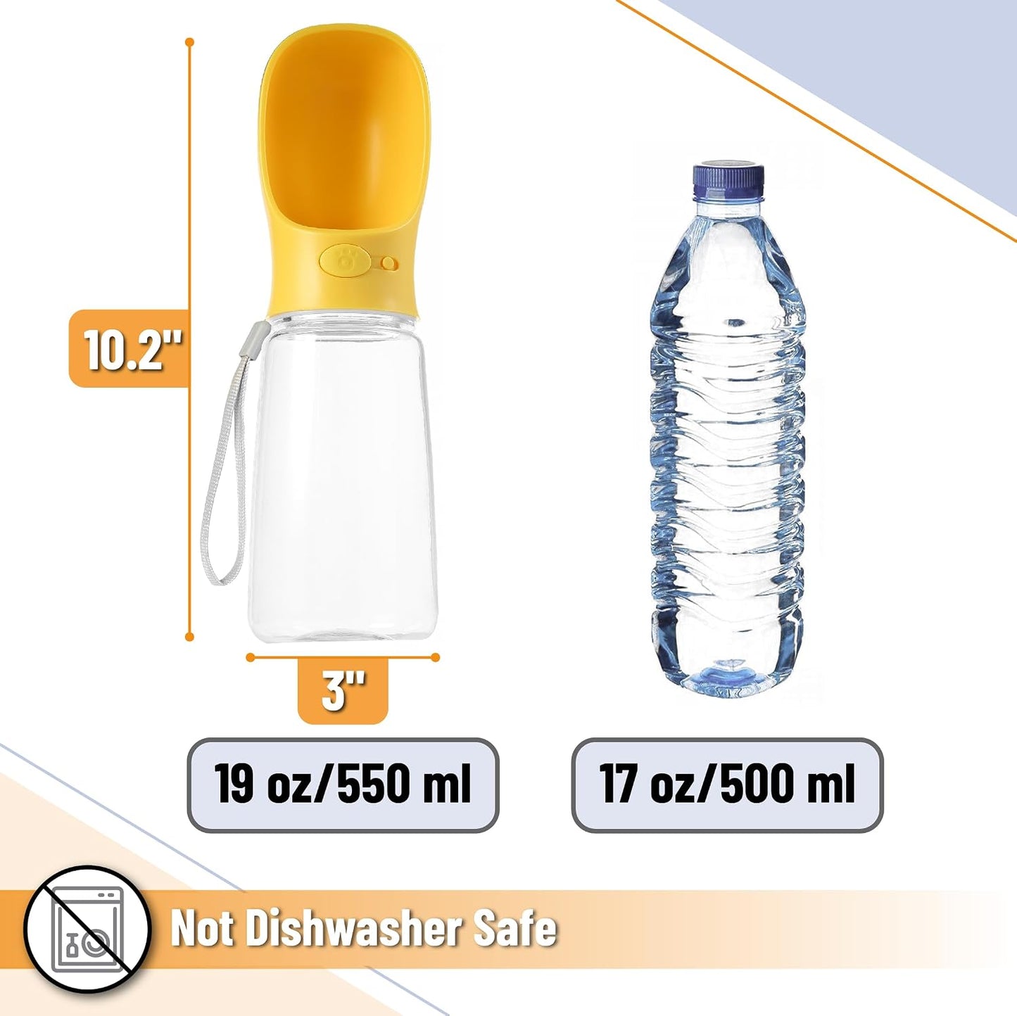 Portable Dog Water Bottle, 19 oz, Large | Leak Proof Puppy Water Dispenser with Drinking Feeder for Pets, Outdoor Walking, Hiking, Travel, Not Dishwasher Safe