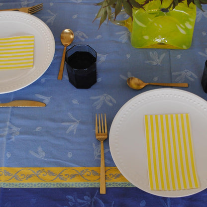 Yellow striped Napkins Paper 45ct - (Bleed-Free & Non-Toxic Ink) Lemon Summer White and Yellow Stripes dinner napkins paper disposable Guest Towels for Bathroom