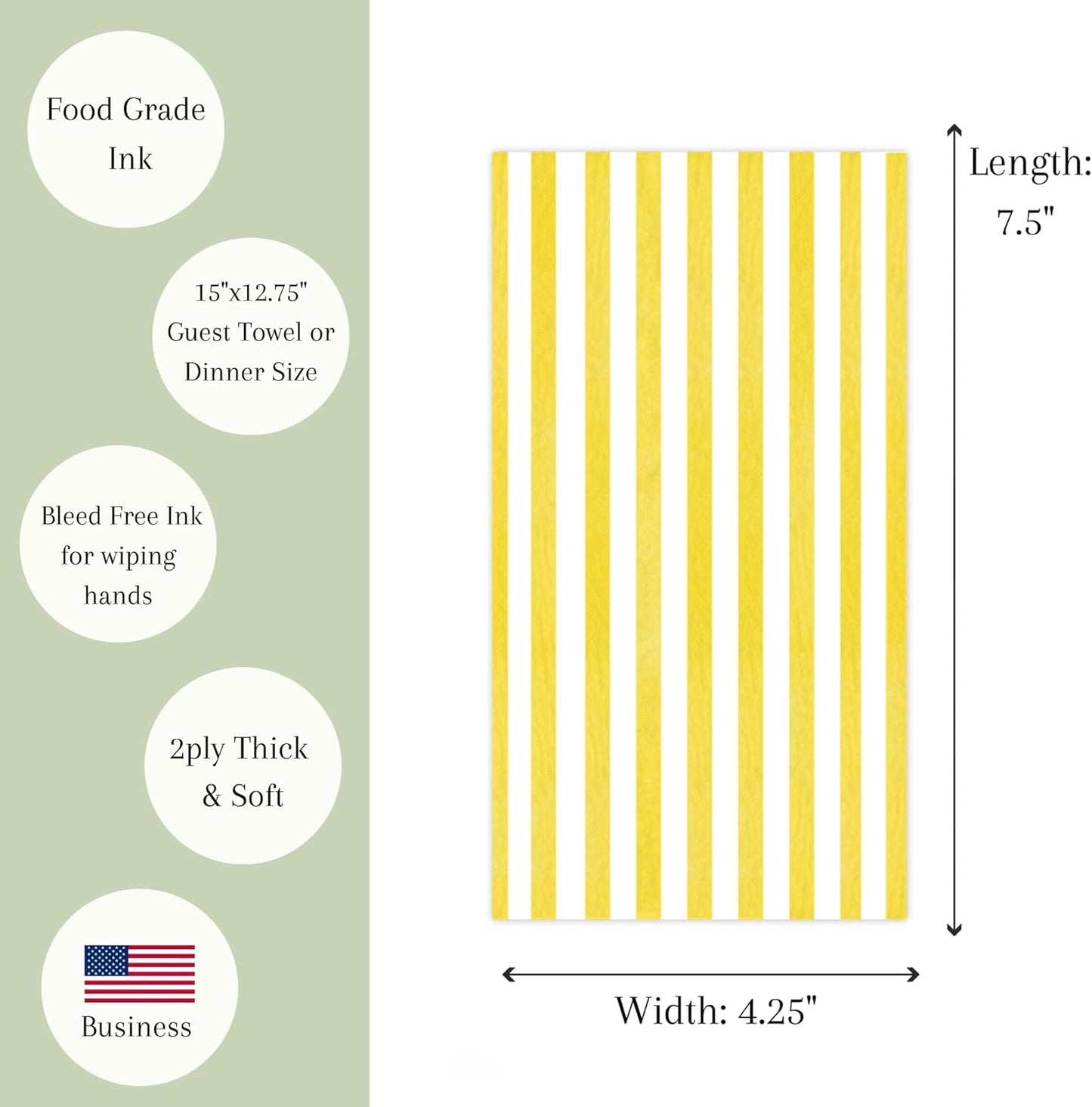 Yellow striped Napkins Paper 45ct - (Bleed-Free & Non-Toxic Ink) Lemon Summer White and Yellow Stripes dinner napkins paper disposable Guest Towels for Bathroom