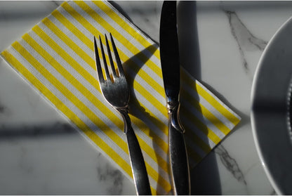 Yellow striped Napkins Paper 45ct - (Bleed-Free & Non-Toxic Ink) Lemon Summer White and Yellow Stripes dinner napkins paper disposable Guest Towels for Bathroom