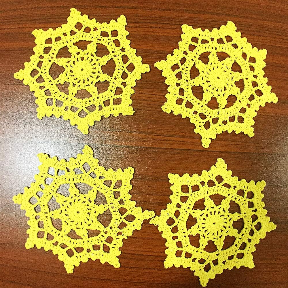 Embroidered Crochet Doilies Coasters Sets Table Centerpieces for Dining Room 4pcs/Set Yellow Lace Doilies