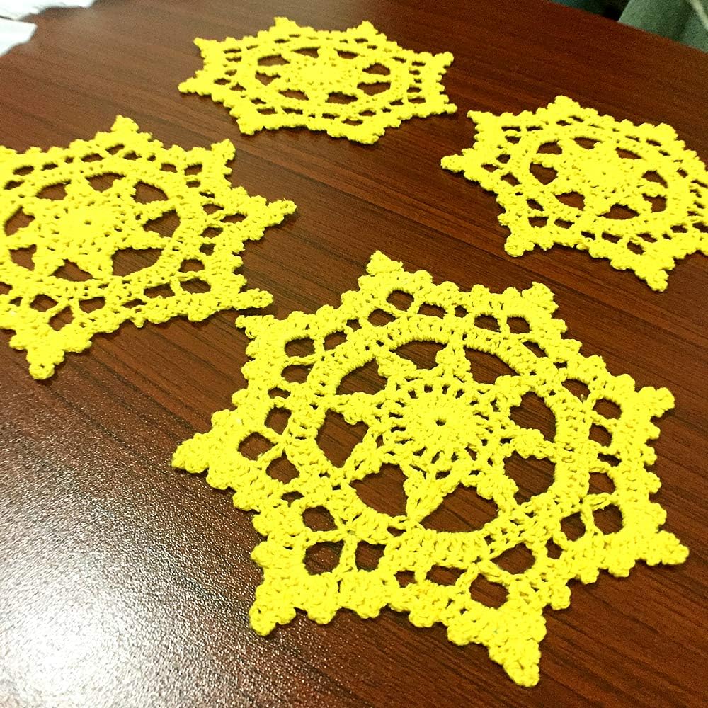 Embroidered Crochet Doilies Coasters Sets Table Centerpieces for Dining Room 4pcs/Set Yellow Lace Doilies