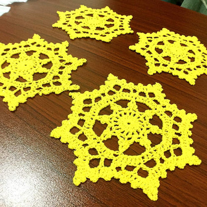 Embroidered Crochet Doilies Coasters Sets Table Centerpieces for Dining Room 4pcs/Set Yellow Lace Doilies