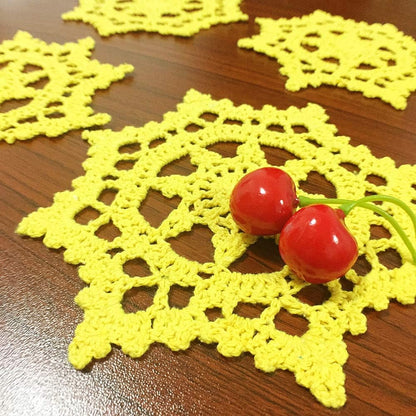 Embroidered Crochet Doilies Coasters Sets Table Centerpieces for Dining Room 4pcs/Set Yellow Lace Doilies