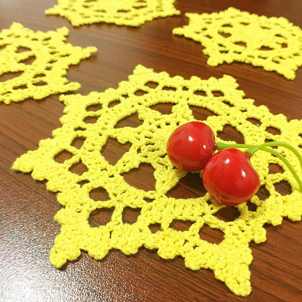 Embroidered Crochet Doilies Coasters Sets Table Centerpieces for Dining Room 4pcs/Set Yellow Lace Doilies