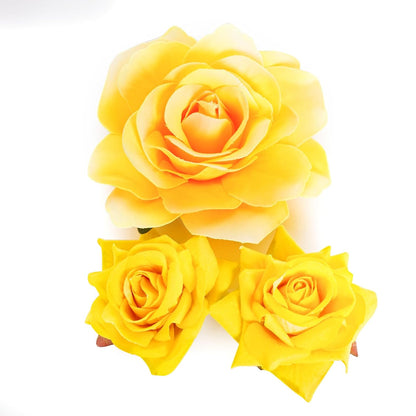Rose Hair Clip Flower Hairpin Brooch Floral Clips, 4 Pcs Fabric Rose Flowers Hair Clips Mexican Hair Flowers Pin up Headpieces for Woman Girl Wedding Party Mother's Day (2 Sizes) (Yellow)