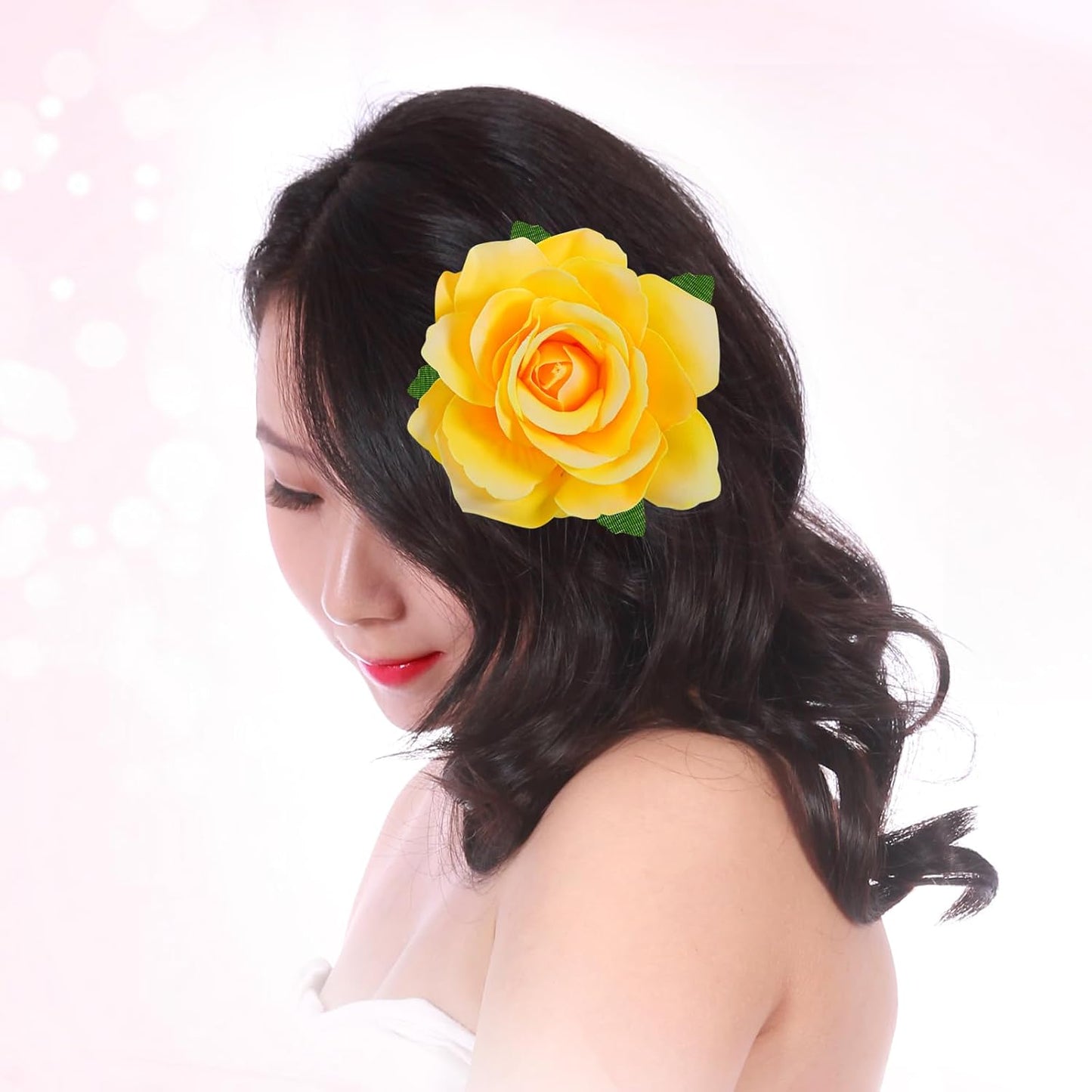 Rose Hair Clip Flower Hairpin Brooch Floral Clips, 4 Pcs Fabric Rose Flowers Hair Clips Mexican Hair Flowers Pin up Headpieces for Woman Girl Wedding Party Mother's Day (2 Sizes) (Yellow)