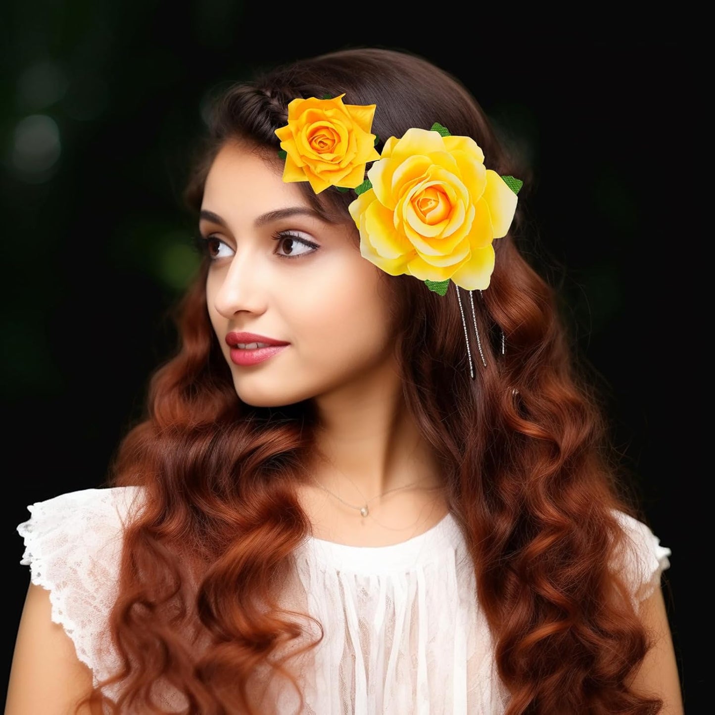 Rose Hair Clip Flower Hairpin Brooch Floral Clips, 4 Pcs Fabric Rose Flowers Hair Clips Mexican Hair Flowers Pin up Headpieces for Woman Girl Wedding Party Mother's Day (2 Sizes) (Yellow)