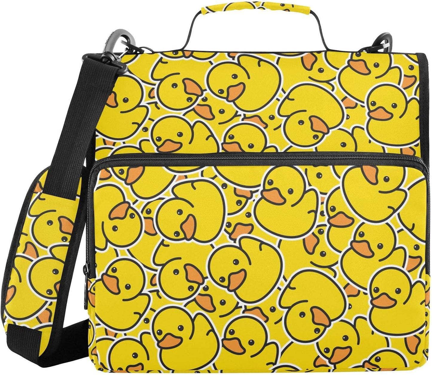 Rubber Ducks Yellow Print Zipper Binder Bag 3 Ring with Shoulder Strap & Handle Multi Pocket Binder Organizer Bag Large Capacity for School Office Supplies