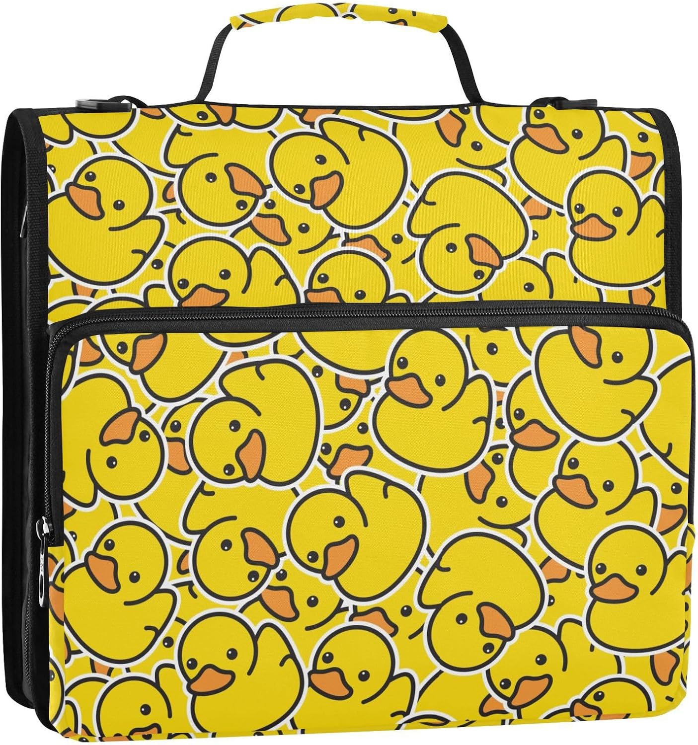 Rubber Ducks Yellow Print Zipper Binder Bag 3 Ring with Shoulder Strap & Handle Multi Pocket Binder Organizer Bag Large Capacity for School Office Supplies