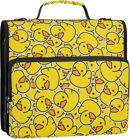 Rubber Ducks Yellow Print Zipper Binder Bag 3 Ring with Shoulder Strap & Handle Multi Pocket Binder Organizer Bag Large Capacity for School Office Supplies