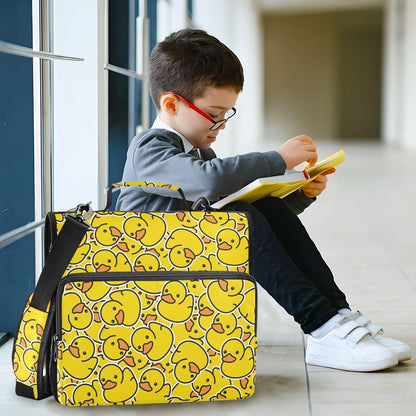 Rubber Ducks Yellow Print Zipper Binder Bag 3 Ring with Shoulder Strap & Handle Multi Pocket Binder Organizer Bag Large Capacity for School Office Supplies