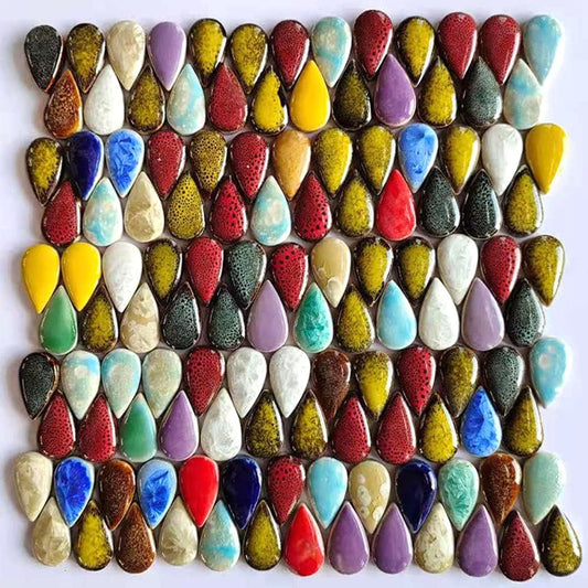 60 Pieces Kiln Transformation Ceramics Mosaic Tiles for Crafts, Yellow Raindrop Bulk Ceramics Pieces Mosaic Supplies for Mosaic Projects Home Decoration(18x28mm)