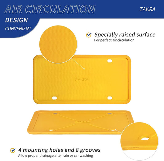 2 Pack Racing Yellow Silicone License Plate Frame, 100% Street Legal & Zero Obstruction, Sporty Aesthetic Car Accessories, High-Visibility Rattle-Free Universal Car Tag Holder for JDM