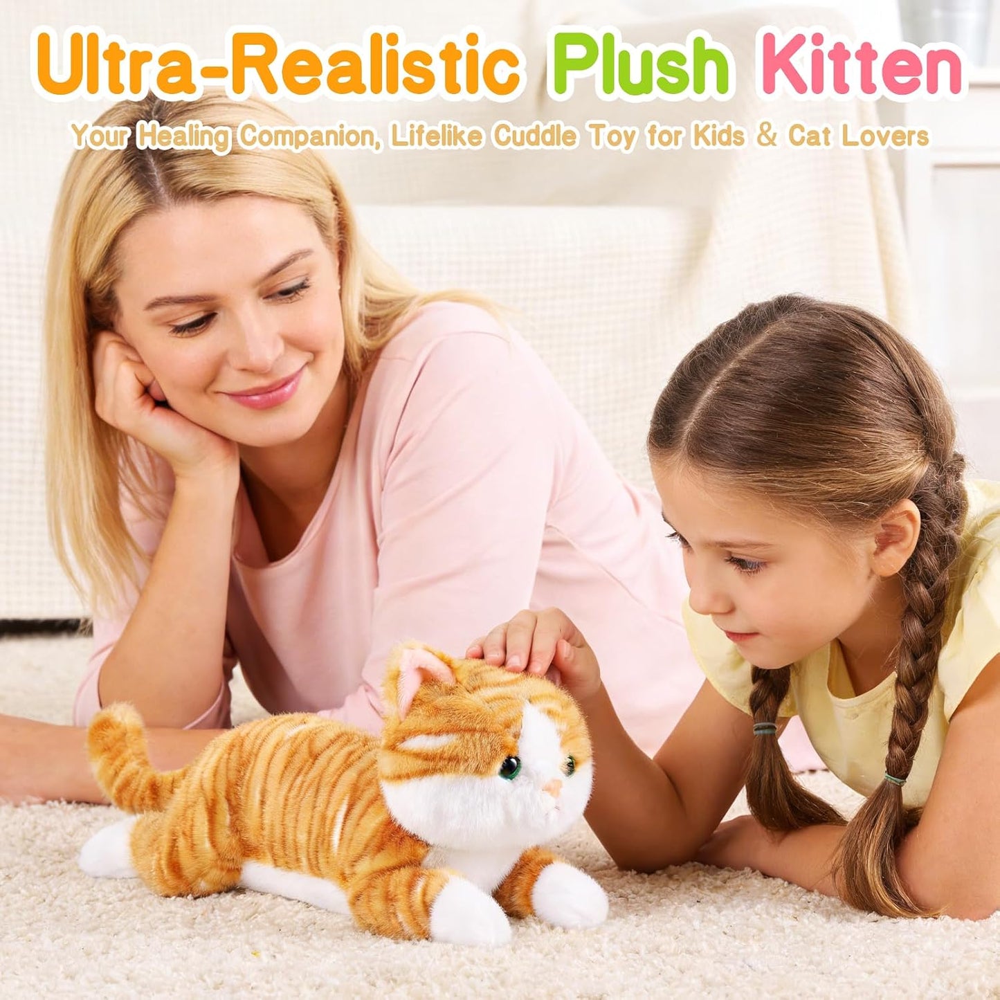17.8 Inch Cat Plush Stuffed Animal Long Cute Cats Pillow Soft Doll Stuffed Cute Toys Animals Lover Gift Kid Birthday Holiday Party Favor(Yellow Cat)