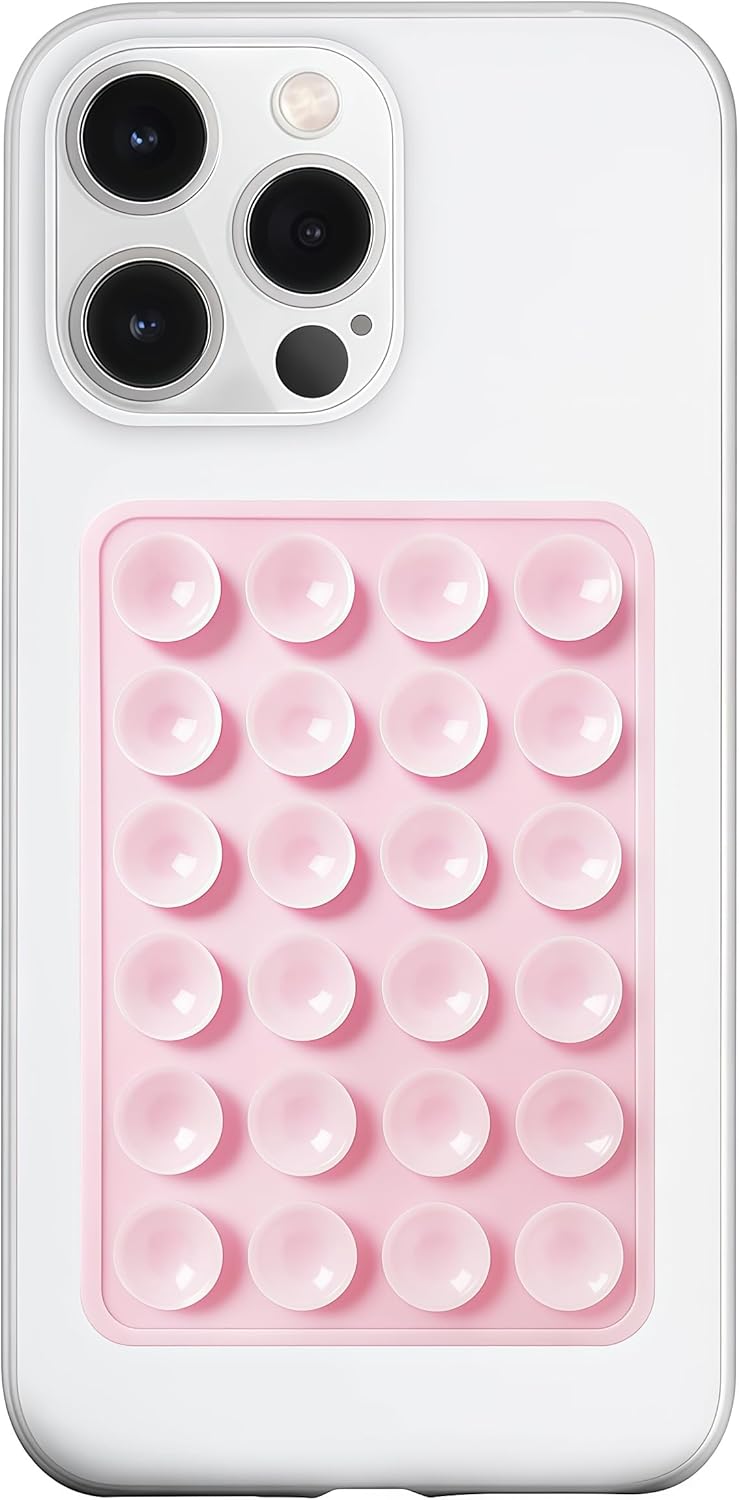Anteel Silicone Suction Phone Case Mount, Silicon Adhesive Phone Accessory for Smartphones, Hands-Free Mirror Shower Phone Holder for Selfies, Tiktok Videos (Light Pink)