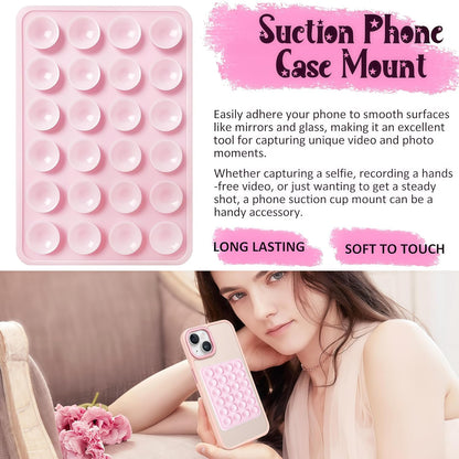 Anteel Silicone Suction Phone Case Mount, Silicon Adhesive Phone Accessory for Smartphones, Hands-Free Mirror Shower Phone Holder for Selfies, Tiktok Videos (Light Pink)
