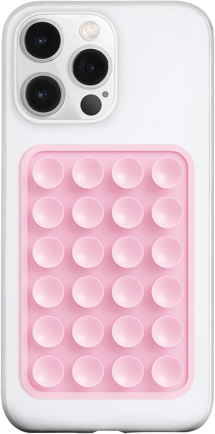 Anteel Silicone Suction Phone Case Mount, Silicon Adhesive Phone Accessory for Smartphones, Hands-Free Mirror Shower Phone Holder for Selfies, Tiktok Videos (Light Pink)