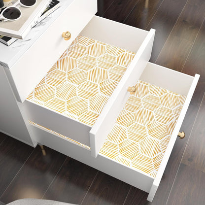 Yellow Geometric Peel and Stick Wallpaper Hexagon Boho Self Adhesive Wallpapers Gold Stripe Contact Paper for Countertops Backdrop Vinyl Roll for Kitchen Bathroom Renter Friendly 17.5"x102"