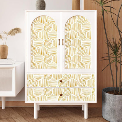Yellow Geometric Peel and Stick Wallpaper Hexagon Boho Self Adhesive Wallpapers Gold Stripe Contact Paper for Countertops Backdrop Vinyl Roll for Kitchen Bathroom Renter Friendly 17.5"x102"