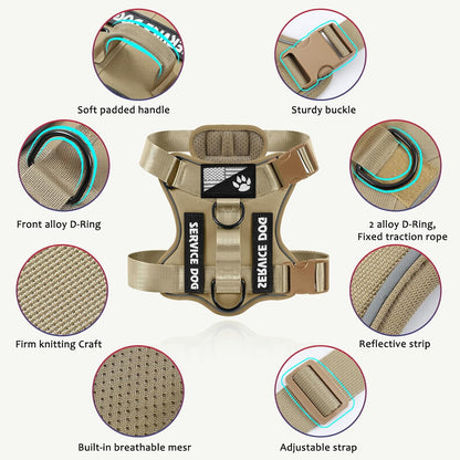 Service Dog Harness, Reflective Dog Vest Harness with 5 PCS Patches, Adjustable Soft Oxford Pet Harness, Inner Layer Mesh, Easy to Control for Small Medium Large Dogs