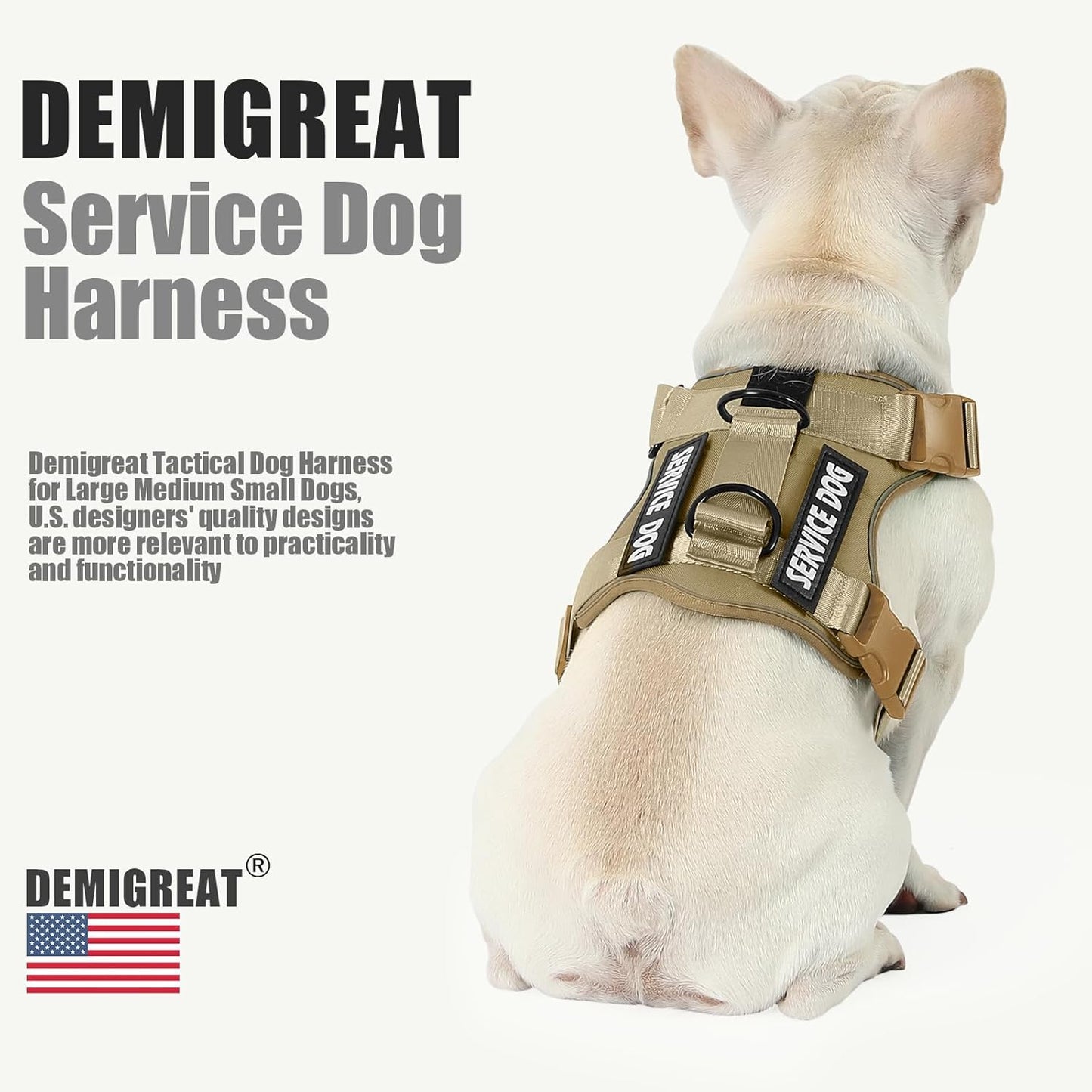 Service Dog Harness, Reflective Dog Vest Harness with 5 PCS Patches, Adjustable Soft Oxford Pet Harness, Inner Layer Mesh, Easy to Control for Small Medium Large Dogs