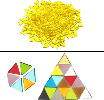 200g Stained Glass Mosaic Triangle 14mm Bright Yellow Glass Mosaic Tiles Bulk for Craft DIY Handmade Project