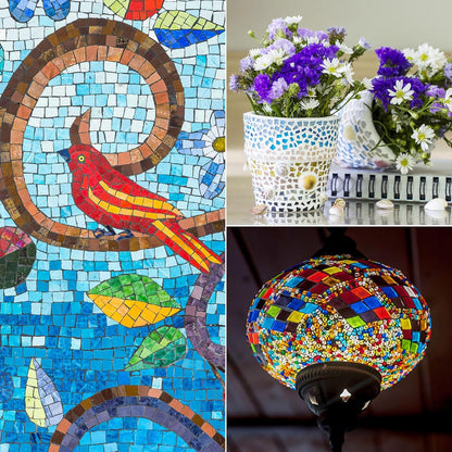 200g Stained Glass Mosaic Triangle 14mm Bright Yellow Glass Mosaic Tiles Bulk for Craft DIY Handmade Project
