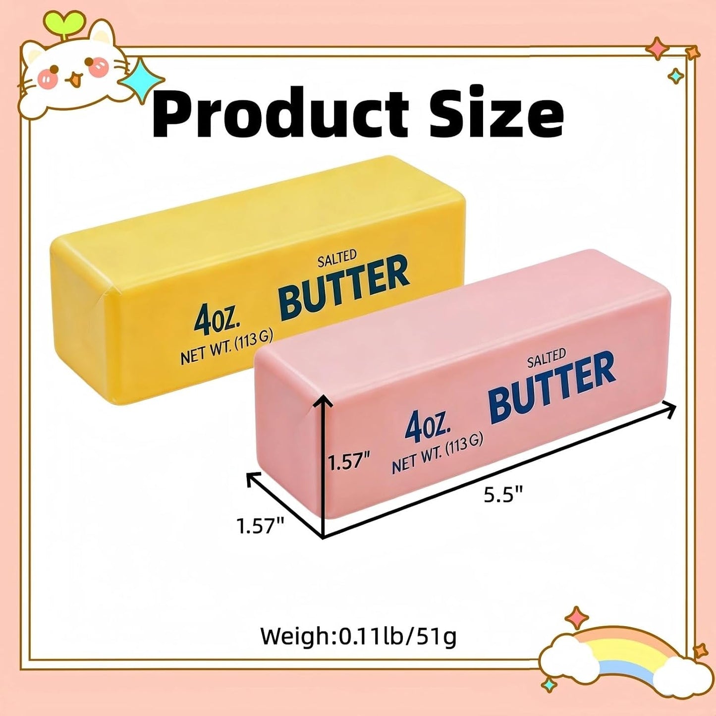 2 Pack Pink & Yellow Butter Squishy Slow Rebound Butter Squeeze Stress Ball | Realistic Soft Butter Stick Fidget Toy Slow Rising Squishy for Adults Anxiety & Stress Relief Sensory Gifts