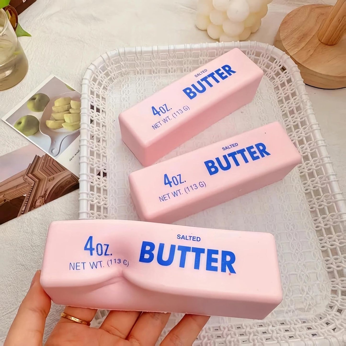 2 Pack Pink & Yellow Butter Squishy Slow Rebound Butter Squeeze Stress Ball | Realistic Soft Butter Stick Fidget Toy Slow Rising Squishy for Adults Anxiety & Stress Relief Sensory Gifts