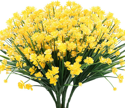 6PCS Artificial Flowers,Fake Greenery Faux Plastic Bushes Fake Shrubs UV Resistant No Fade Faux Plastic Plants for Wedding Hanging Bouquet Indoor Outdoor Home Garden Office Table Vase(Yellow)